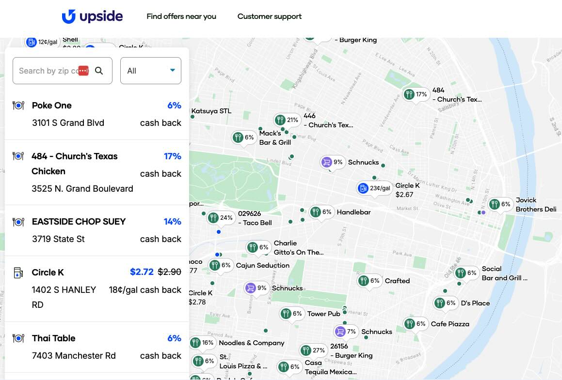 Upside Reviews Find cheaper Gas and Dining