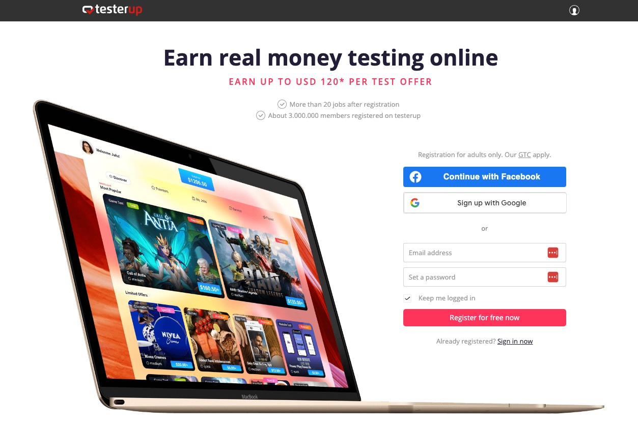 Testerup App Review homepage
